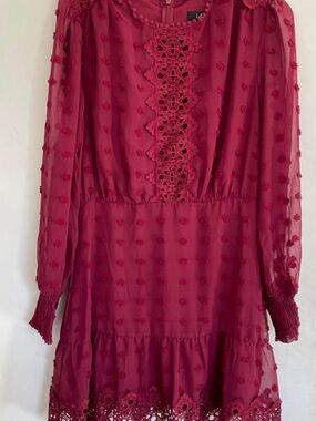 Lulus Textured Dot Tiered Dress - Deep Berry
